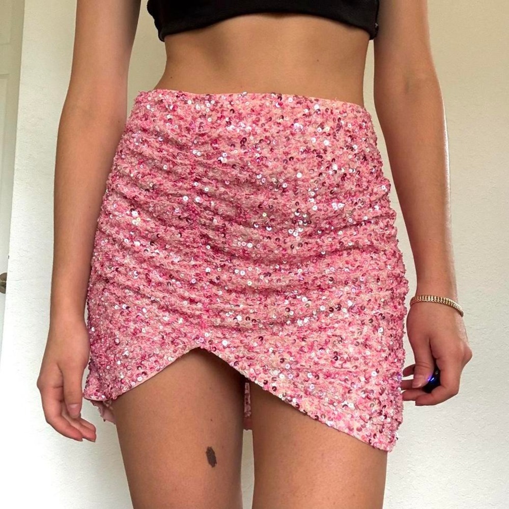 Retrofête Pink Sequin Sparkle Mini Skirt
